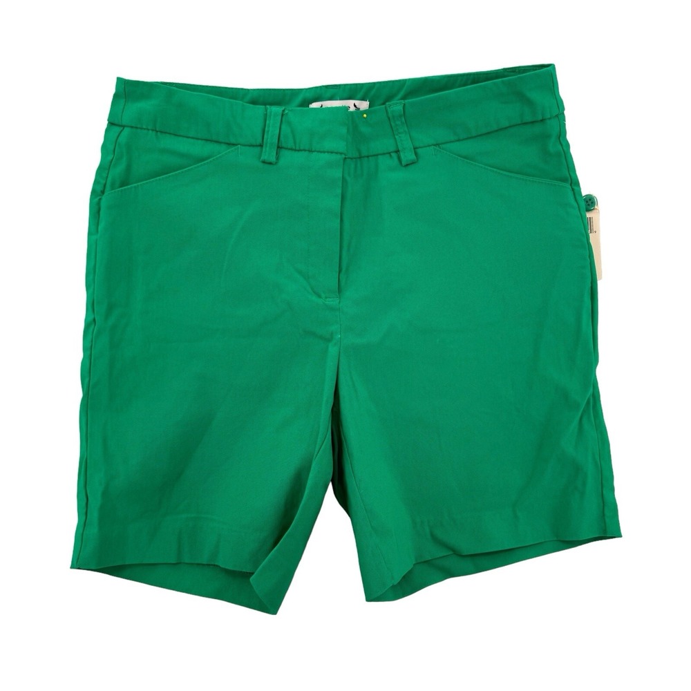 Nanette Lepore Womens Green Chino Shorts Size Small Mid Rise Stretch Flat Front